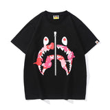 Bathing Ape T-Shirt Summer, Shark Zipper Printed Short Sleeve T-Shirt
