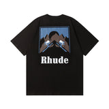 Rhude T Shir Sunset Snow Mountain Print Short Sleeve T-Shirt