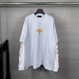 Men T-shirts Paris Lightning Printing Washed Old Splicing Long Sleeve T-Shirt