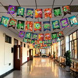 Halloween flag hanging ornaments Halloween Letter Banner – Cartoon Paper Flags with Ghost, Zombie & Rudolph Decorations