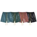 Rhude Shorts Letter Embroidered Elastic PU Leather Shorts Beach Sports Pants