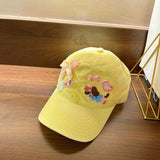 Y2k hot girl hat heavy industry yellow baseball cap summer sunshade cartoon pattern soft top peaked cap