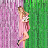Themed Party Supplies Magic Wicked Witch Themed Foil Fringe Curtain – Shiny Pink & Green Party Backdrop