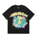 Hellstar T Shirt smiley world fashion earth print crew neck short sleeve T-shirt