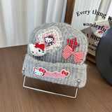 Y2k hot girl hat heavy industry cartoon cat beanie with bow and ear flaps