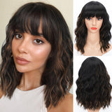 Women'S Wigs  Straight Bang Water Wave Short Curly Synthetic Wig