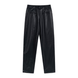 Rhude Pant Micro Label Letter Embroidered Casual PU Leather Pants, Straight Pants