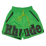 Rhude Shorts Letter Embroidery Drawstring Mesh Basketball Sports Shorts Beach Pants