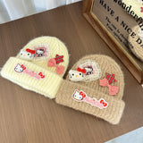 Y2k hot girl hat heavy industry cartoon cat beanie with bow and ear flaps