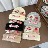 Y2k hot girl hat heavy industry cartoon cat beanie with bow and ear flaps