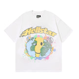 Hellstar T Shirt smiley world fashion earth print crew neck short sleeve T-shirt