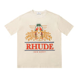 Rhude T Shirt Parrot Wheat Ear Letter Print Short Sleeve T-Shirt