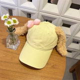 Y2k hot girl hat heavy industry cartoon cake three-dimensional big ears yellow peaked cap bows sunshade baseball cap
