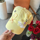 Y2k hot girl hat heavy industry pearl stereo butterfly yellow baseball cap outdoor travel sunshade peaked cap