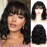 Women'S Wigs Straight Bangs Water Wave Bob Wig