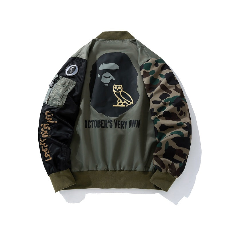 Bathing Ape jacket autumn and winter ape print camouflage sleeve jacket flight suit jacket