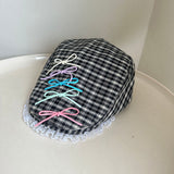 Y2k hot girl hat heavy industry grids pattern lacebows duck tongue beret