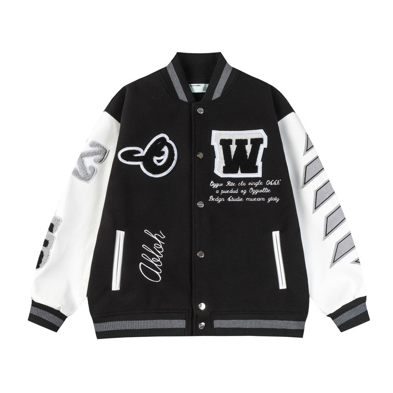 Off White Jacket Spring and Autumn OW Moon Letter Pattern Baseball Jacket Jacket