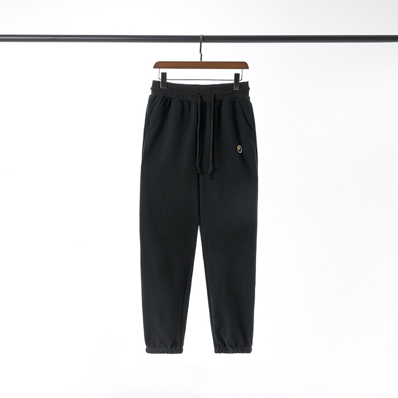 Bathing Ape Pants Autumn and Winter Ape Head Embroidered Label Men's Solid Color Trousers Casual Pants