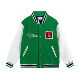 Rhude Jacket Letter Patch Embroidered Splicing Leather Sleeve Baseball Jacket