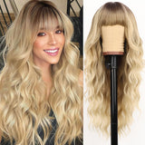 Women's Wigs Straight Bangs Long Ombre Wavy Wig