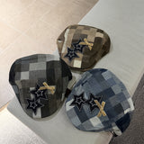 Y2k hot girl hat heavy industry five-pointed star plaid forward hat easiest for match sunshade duck tongue beret