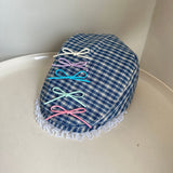 Y2k hot girl hat heavy industry grids pattern lacebows duck tongue beret