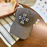Y2k hot girl hat heavy industry rhinestone cross hole baseball cap casualeasiest for matchcouple duckbill cap men
