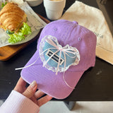 Y2k hot girl hat heavy industry stereo heart lace peaked cap patch sun visor baseball cap