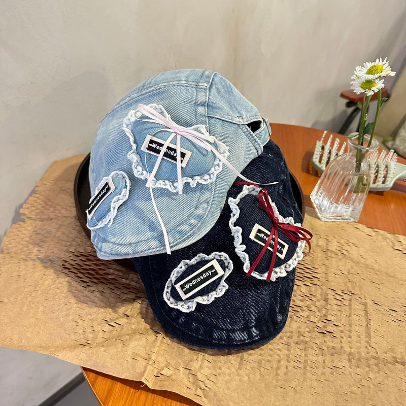 Y2k hot girl hat heavy industry stereolovebows denim washed retro duck tongue beret