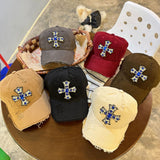 Y2k hot girl hat heavy industry rhinestone cross hole baseball cap casualeasiest for matchcouple duckbill cap men