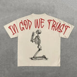 Street Unisex T-shirt “In God We Trust” Skull Pattern Street Tee