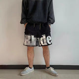 Rhude Shorts Letter Embroidery Drawstring Mesh Basketball Sports Shorts Beach Pants