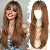 Women'S Wigs  Layered Straight Bangs Lace Front Wig