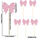 Themed Party Supplies Pink Glitter Paper Bow Cake Picks – Girl’s Birthday Party Bow Theme Cake Toppers