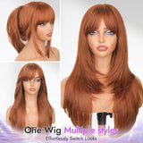 Women'S Wigs Heat-Resistant Straight Bangs Wig with 4x4 Scalp