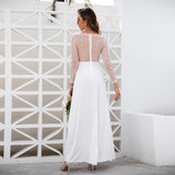 Women Dresses Summer Long-Sleeve V-neck Slit One-Piece Dress Wedding Dress Gown