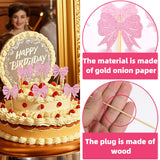 Themed Party Supplies Pink Glitter Paper Bow Cake Picks – Girl’s Birthday Party Bow Theme Cake Toppers