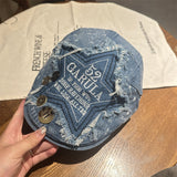 Y2k hot girl hat heavy industry sequin heart denim big head beret
