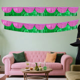 Themed Party Supplies Double-Layer Pink & Green Foil Fringe Curtain – Witch-Themed PET Banner for Birthday Party Decoration