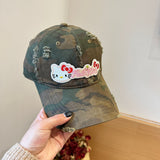 Y2k hot girl hat heavy industry retro camouflage hole baseball cap ktcat peaked cap