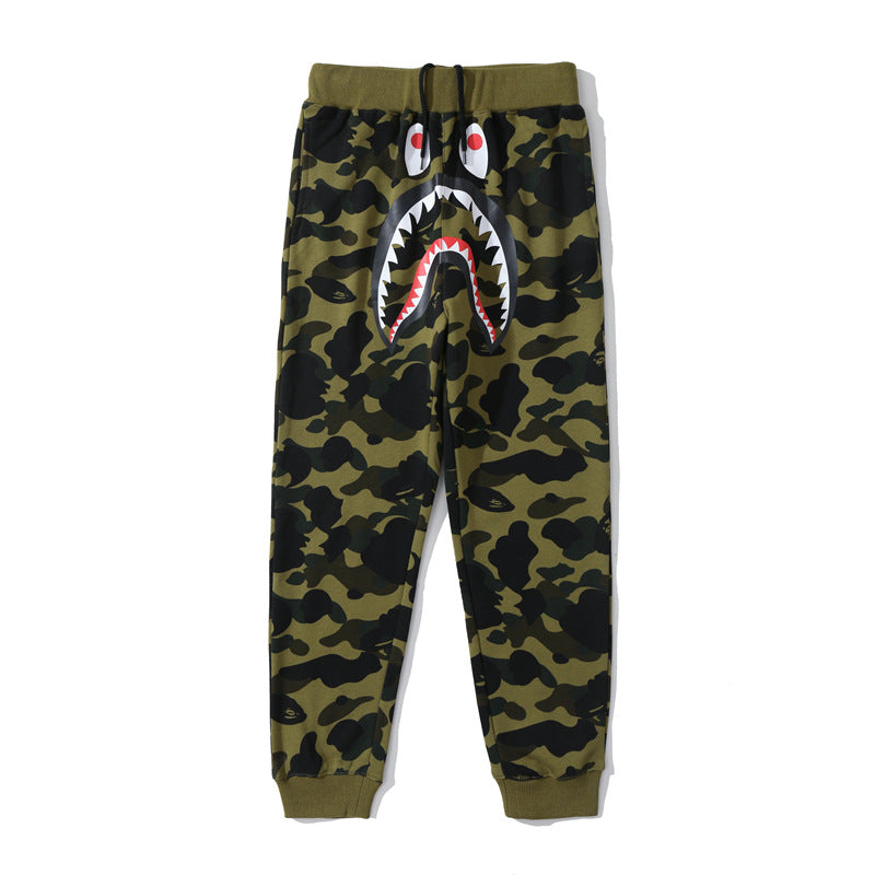 Bathing Ape Pants Autumn/Winter Shark Print Camo Casual Pants Sweatpants