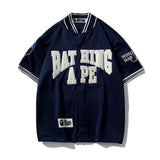 Bathing Ape T Shir Embroidered Baseball Shirt Short Sleeve Shirt