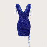 Women Dresses Sexy Temperament Velvet Sequined Dress (Hwfs0410)