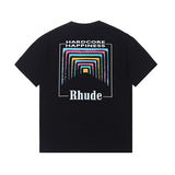 Rhude T Shirt Rainbow Square Circle Printed Short Sleeve T-Shirt