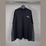 Men T-shirts Coke Wave Embroidery Splicing Shirt Long Sleeve T-Shirt