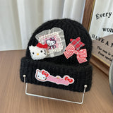 Y2k hot girl hat heavy industry cartoon cat beanie with bow and ear flaps