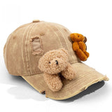 Y2k hot girl hat heavy industry stereobear doll baseball cap with holes washed sunshade duck tongue hat