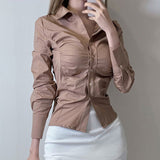 Women Sun Protection Shirt Elegant Pleated Commuter Shirt