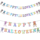 Halloween flag hanging ornaments Halloween Holographic Skull Banner – Colorful Letter Party Decorations